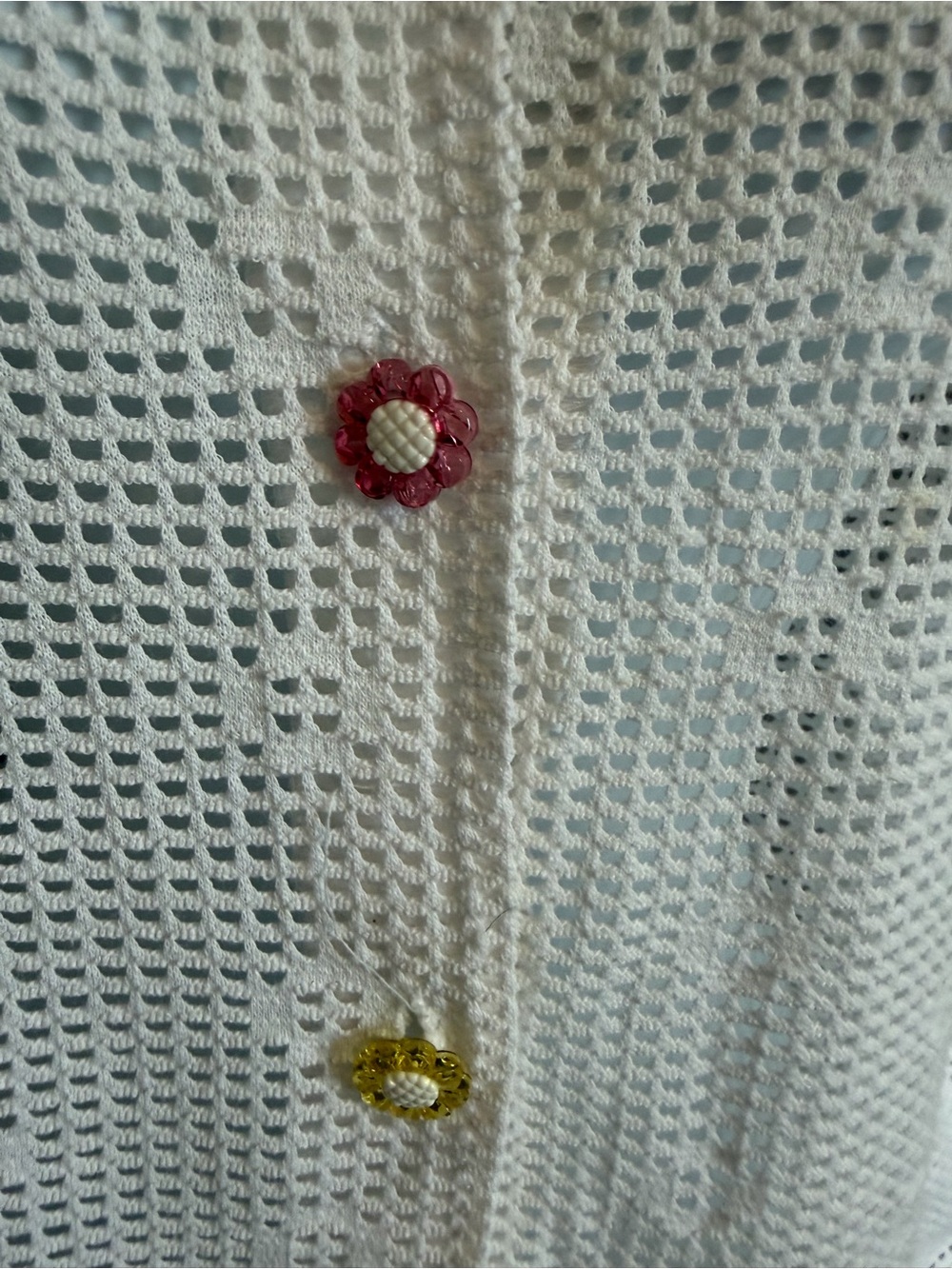 Vintage 90s White Mesh Daisy Button Cover Up Small - Picture 4 of 7